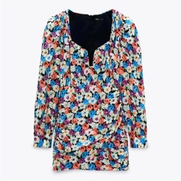 Zara Dresses & Skirts - [L]ZARA WMN Multicoloured Floral Viscose LS Pencil Dress Sweetheart  Zip